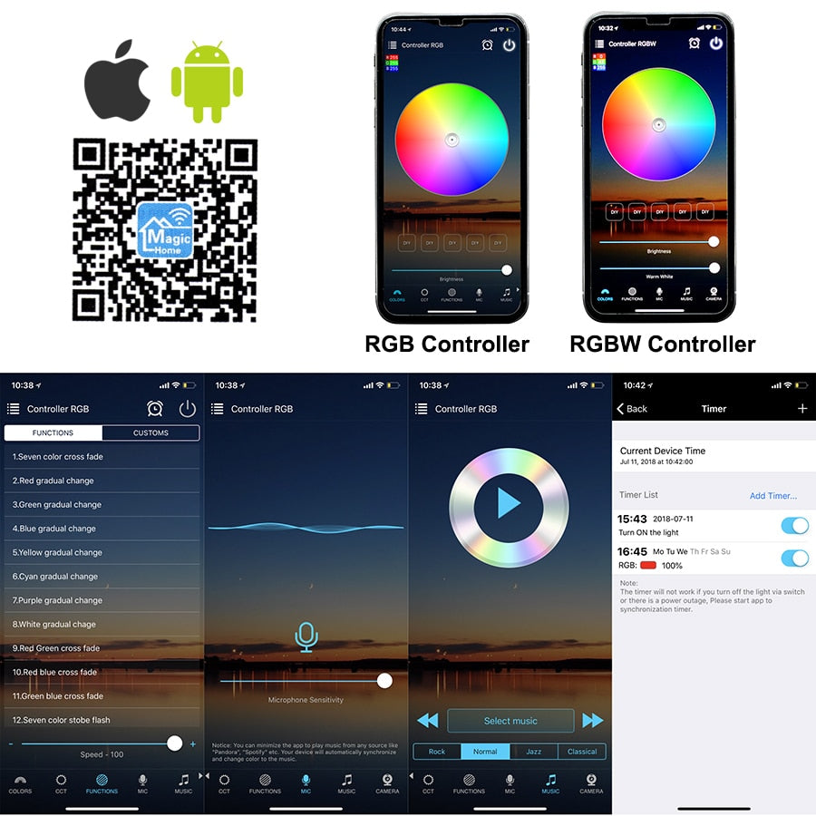 DC12V Mini Smart RGB RGBW Wi-Fi Music LED Controller 21Key RF Remote Control For RGB RGBW LED Strip Lights With IOS Android APP