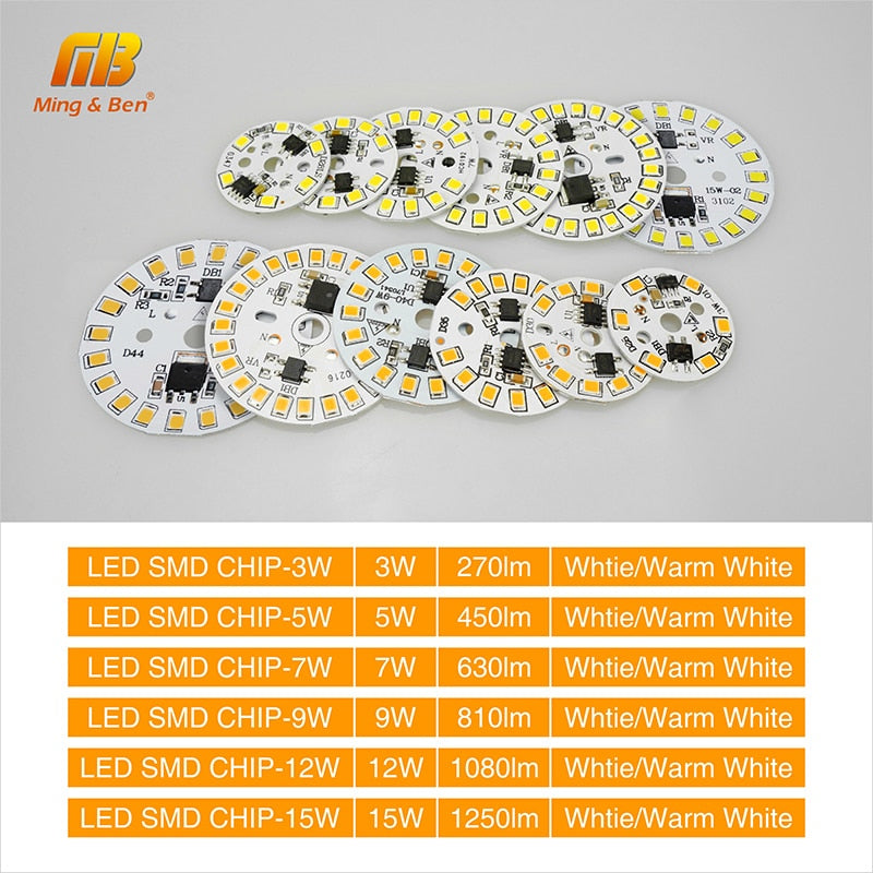 LED Bulb Lamp SMD 15W 12W 9W 7W 5W 3W Light Chip AC230V 220V Input Smart IC LED Bean For Bulb Light Cold White Warm White