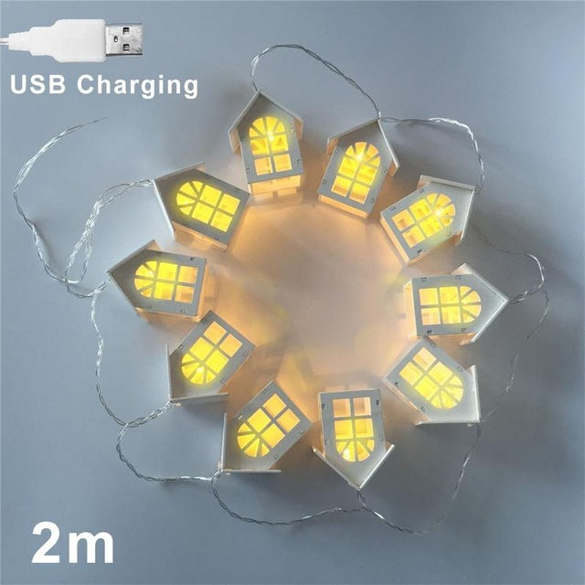 LED Garland Wood House String Light 2m 10LEDs Room Decors String Lamp Wedding Party Holiday Fairy Lights Novelty Lamp