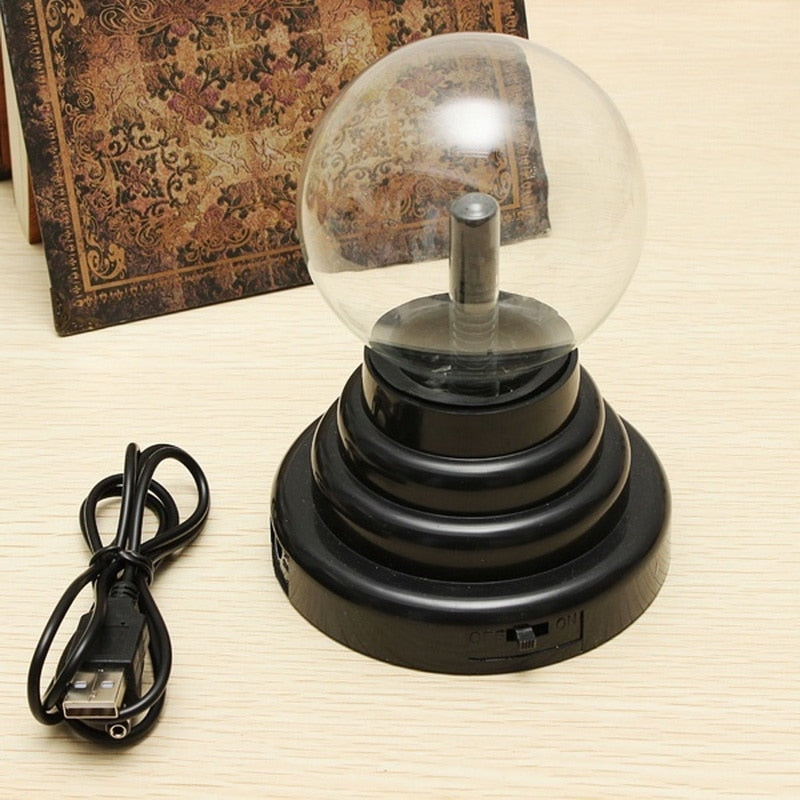 USB Magic Black Base Glass Plasma Ball Sphere Lightning Party Lamp Light With USB Cable 8*8*13cm