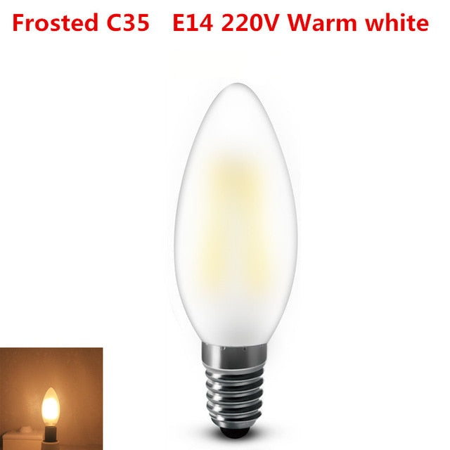 E14 COB LED Candle Lamp C35 B10 2w 4w 6w Flame Frosted LED Filament Bulb light 220v 230v AC Crystal chandelier light source