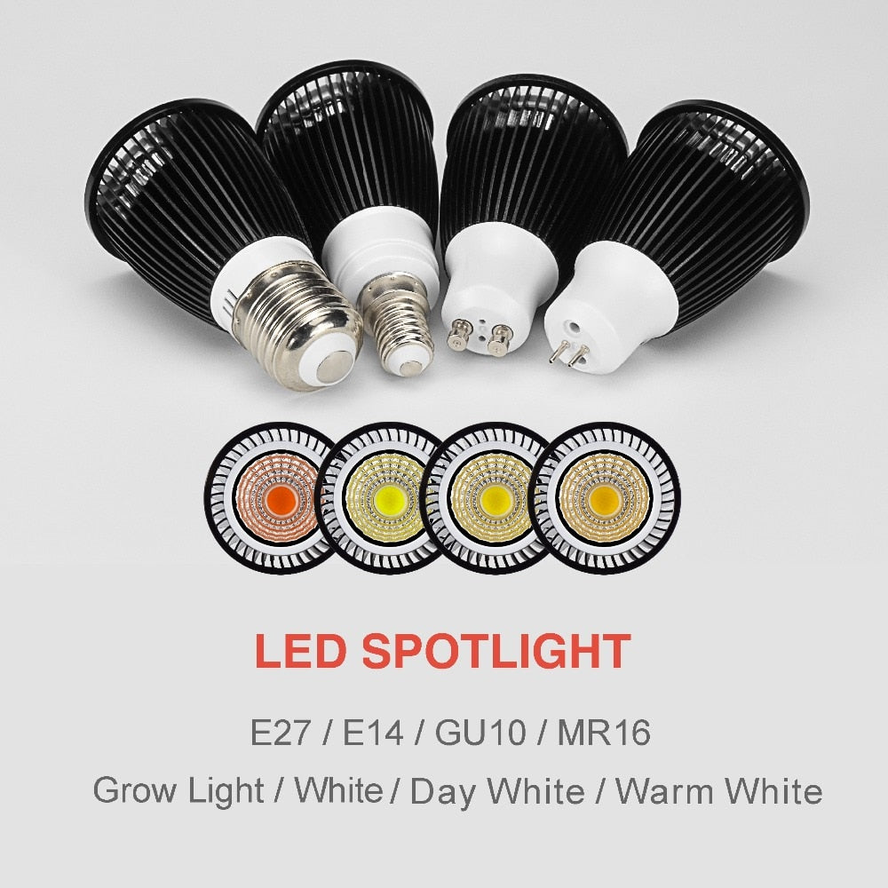 LED Spotlight Bulb GU10 MR16 E27 E14 Day Cold Warm White Grow Light 220V 240V LED COB Chip For Downlight Table Lamp Lampara