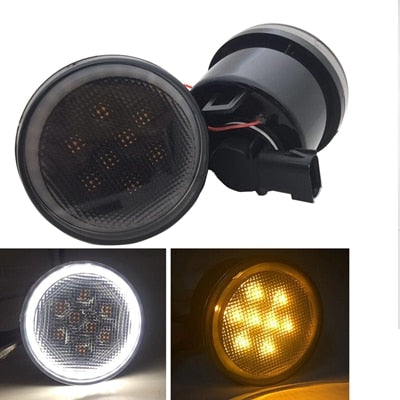 Combo for 2007-2015 Jeep Wrangler Smoke Lens Amber LED Front Turn Signal Light + Fender Side Marker Parking Lamp