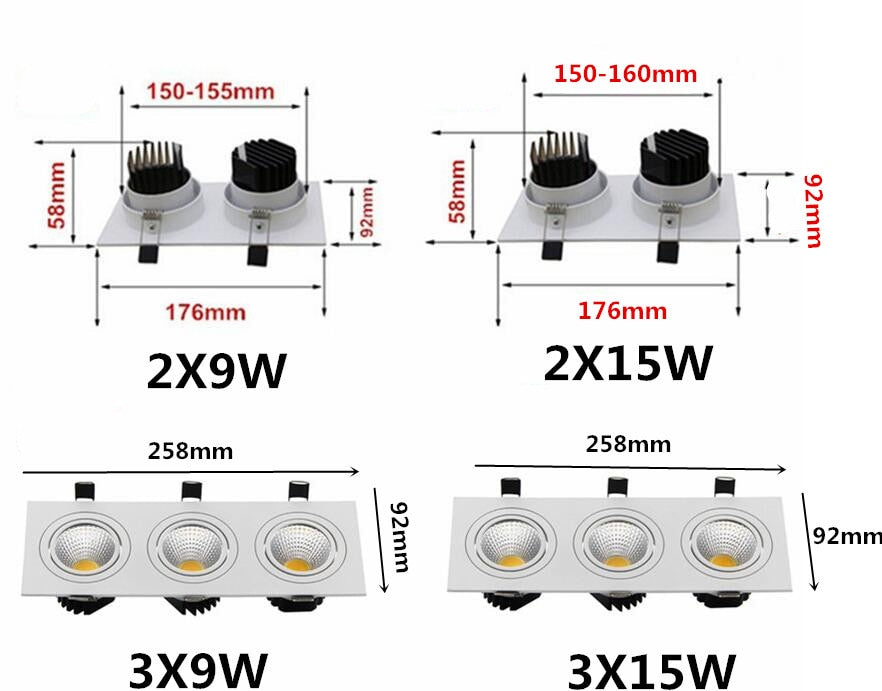 White dimmable led downlight lamp 7W 9w 12w 15w 35w cob led spot 220V / 110V ceiling recessed downlights square led panel light