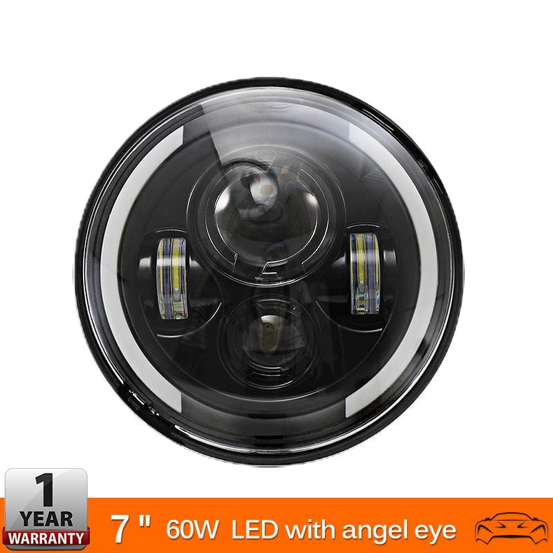60W LED Headlights H4 H13 Hi Lo Beam Headlamp Projector Angel Eyes Car Light Motorcycle for Jeep CJ/Wrangler JK/Harley