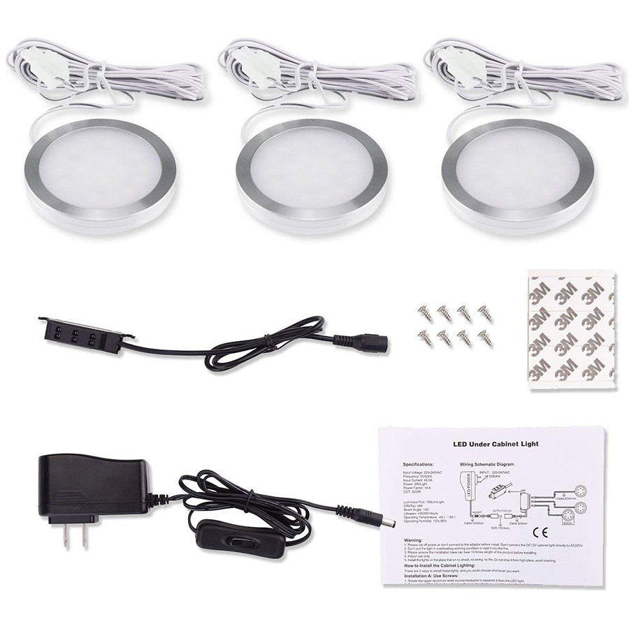 3 PCS LED Under Cabinet Light Dimmable Cupboard Kitchen Furniture Lights LED Puck light home Decoration wardrobe night lamps
