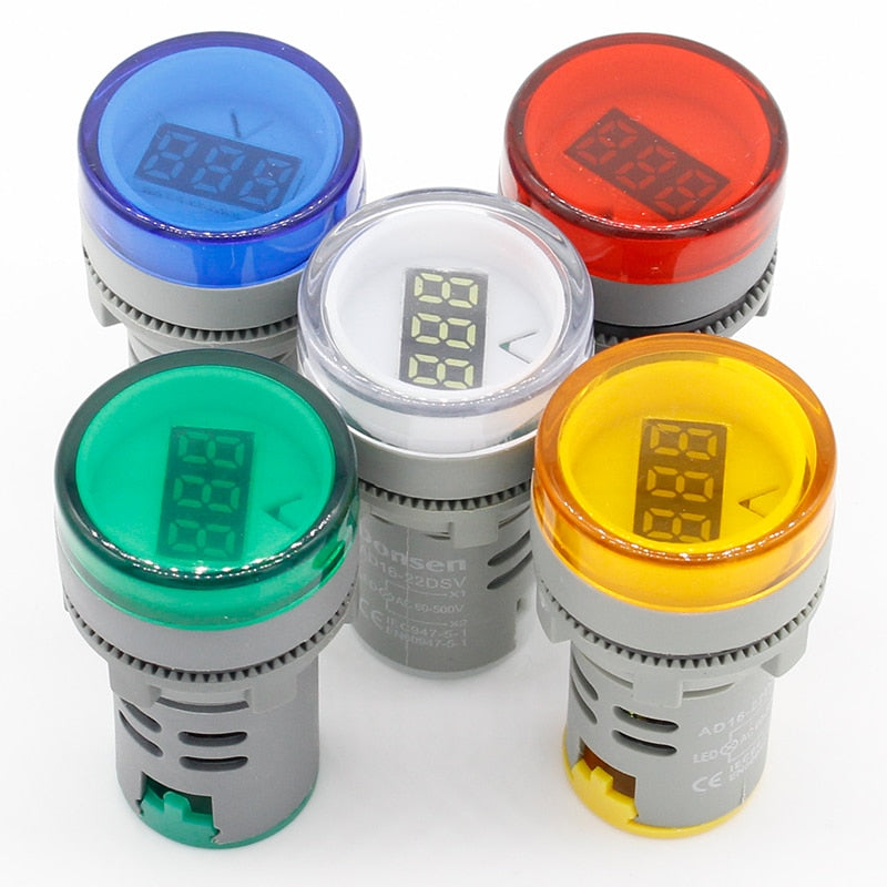 22MM AC 60-500V LED Voltmeter voltage meter indicator pilot light Red Yellow Green white Blue