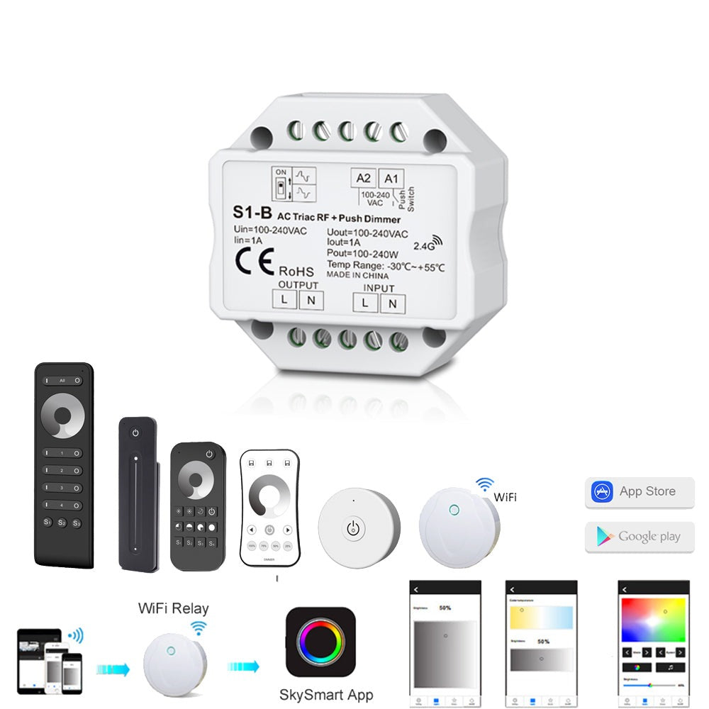 LED Dimmer Switch Triac AC 220V 230V 110V 2.4G Wireless RF Remote Dimmable Push Switch Smart Wifi Dimmer for LED Bulb Light Lamp