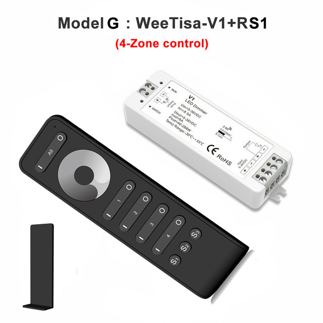LED Dimmer Switch PWM Wireless RF 2.4G 4-Zone Touch Remote Smart Home Wifi Relay DC12V 24V Controller for Single Color LED Strip