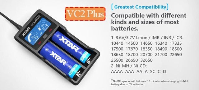 NEW XTAR VC2 VC2S VC4 VC4S Colorful VA LCD Screen Micro-USB powered portable apply to 3.6V/3.7V Li-ion/IMR/INR/ICR 18650 26650