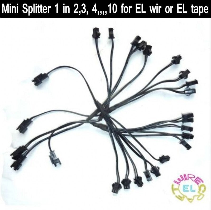 Mini 2 pin just Splitter cable 1 in 2 / 3 / 4 / 5 / 6 / 7 / 8 / 9 / 10 way connector for EL Wire or EL Tape strip Tron Grow light