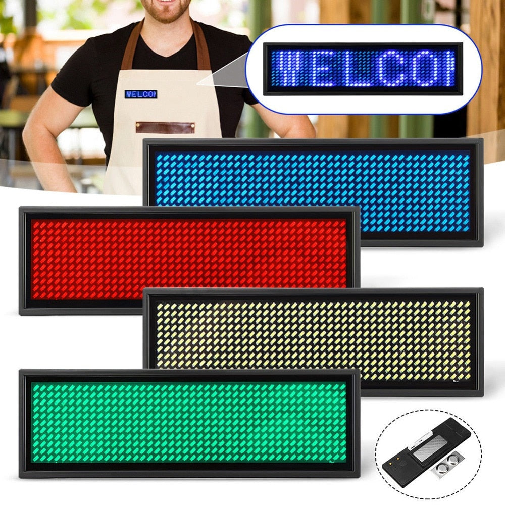 Rechargeable Led Name Tag Mini LED Digital Programmable Rechargeable Scrolling Message Tag Badge Sign For Festival Event#290021