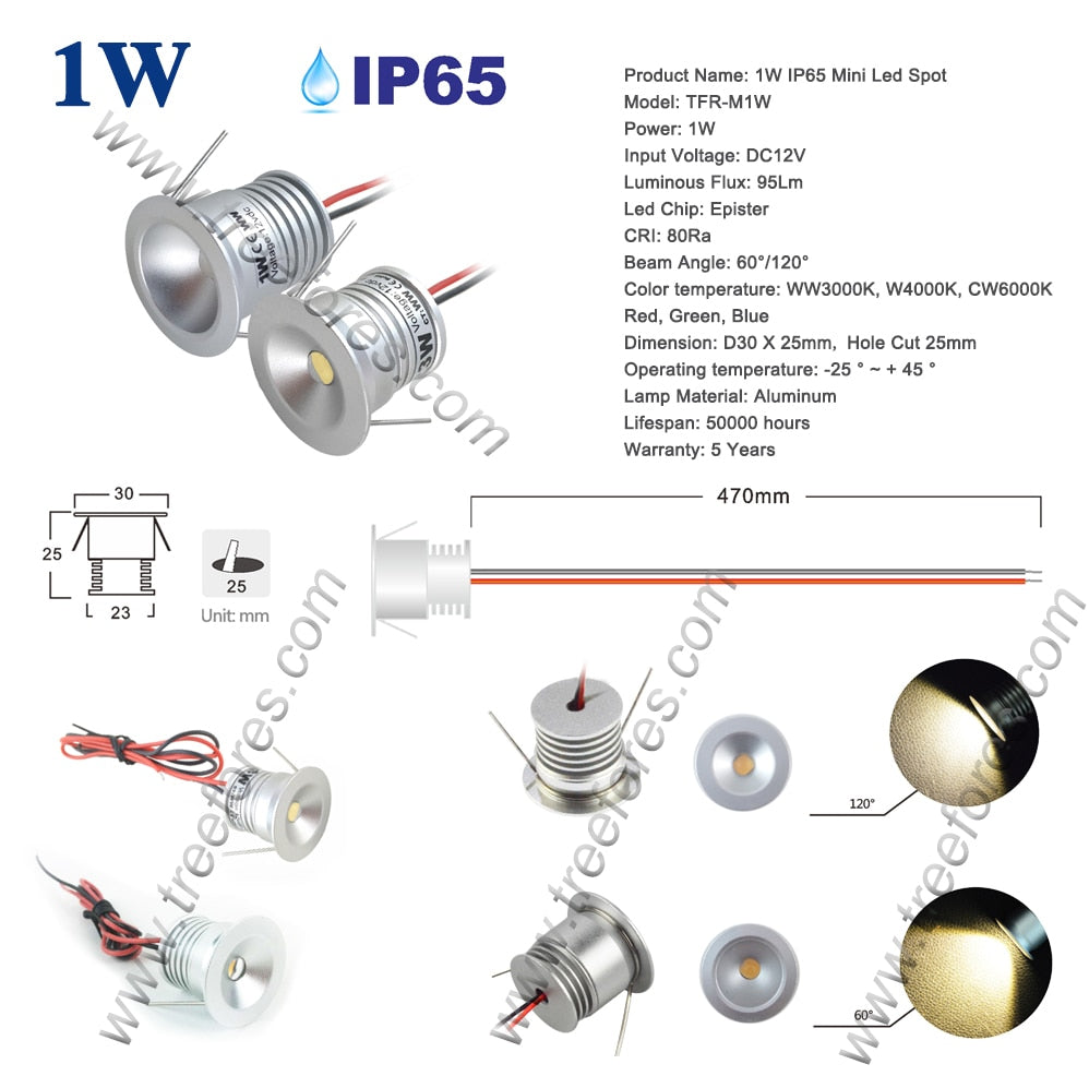 Mini LED Downlight 1W IP65 12V 15mm 25mm Outdoor Garden Bathroom Corridor Ceiling Spot Bulb Light SPA Sauna Lighting Lamp CE