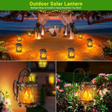 Waterproof Outdoor Solar Flame Lantern - Auto On/Off Vintage Bronze Hanging Decorative Light for Patio, Garden & Table
