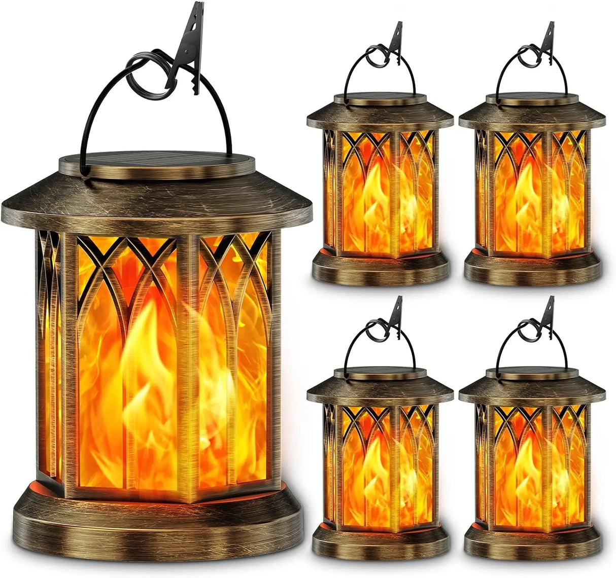 Waterproof Outdoor Solar Flame Lantern - Auto On/Off Vintage Bronze Hanging Decorative Light for Patio, Garden & Table