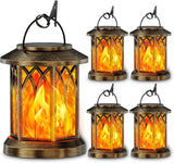 Waterproof Outdoor Solar Flame Lantern - Auto On/Off Vintage Bronze Hanging Decorative Light for Patio, Garden & Table