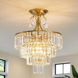 Luxury Gold Crystal Ceiling Light, Round Dimmable Semi-Flush Mount Modern Crystal Ceiling Light for dining room/bedroom/hallway
