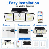 368 LED Triple-Head Solar Motion Sensor Outdoor Floodlight - Remote Control Waterproof Wall Lamp for Garage, Patio & Garden