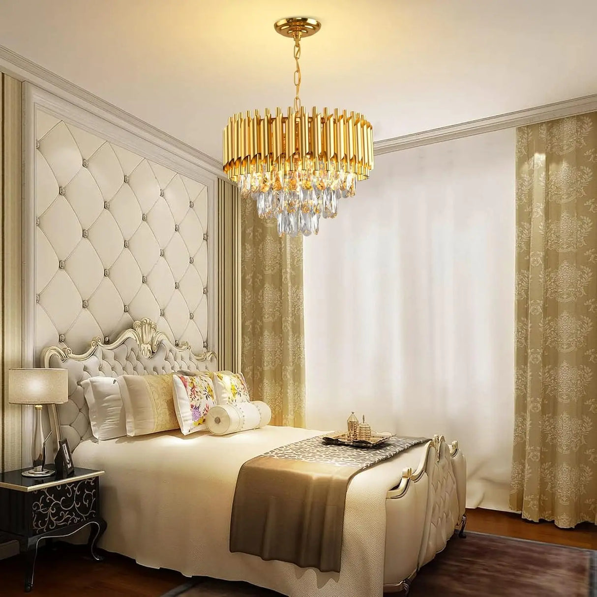 Modern Gold Crystal Chandelier, Luxury 3-Tier K9 Crystal Chandelier for Dining Room/Living Room/Kitchen Island/Bedroom