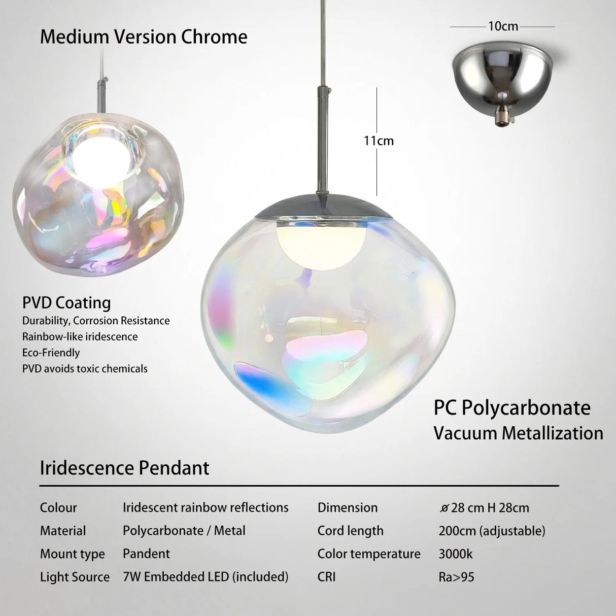Lighting Iridescence PVD Rainbow Dining Pendant Light - Modern Hidden LED Hanging Lamp for Commercial & Home Ceiling Decor
