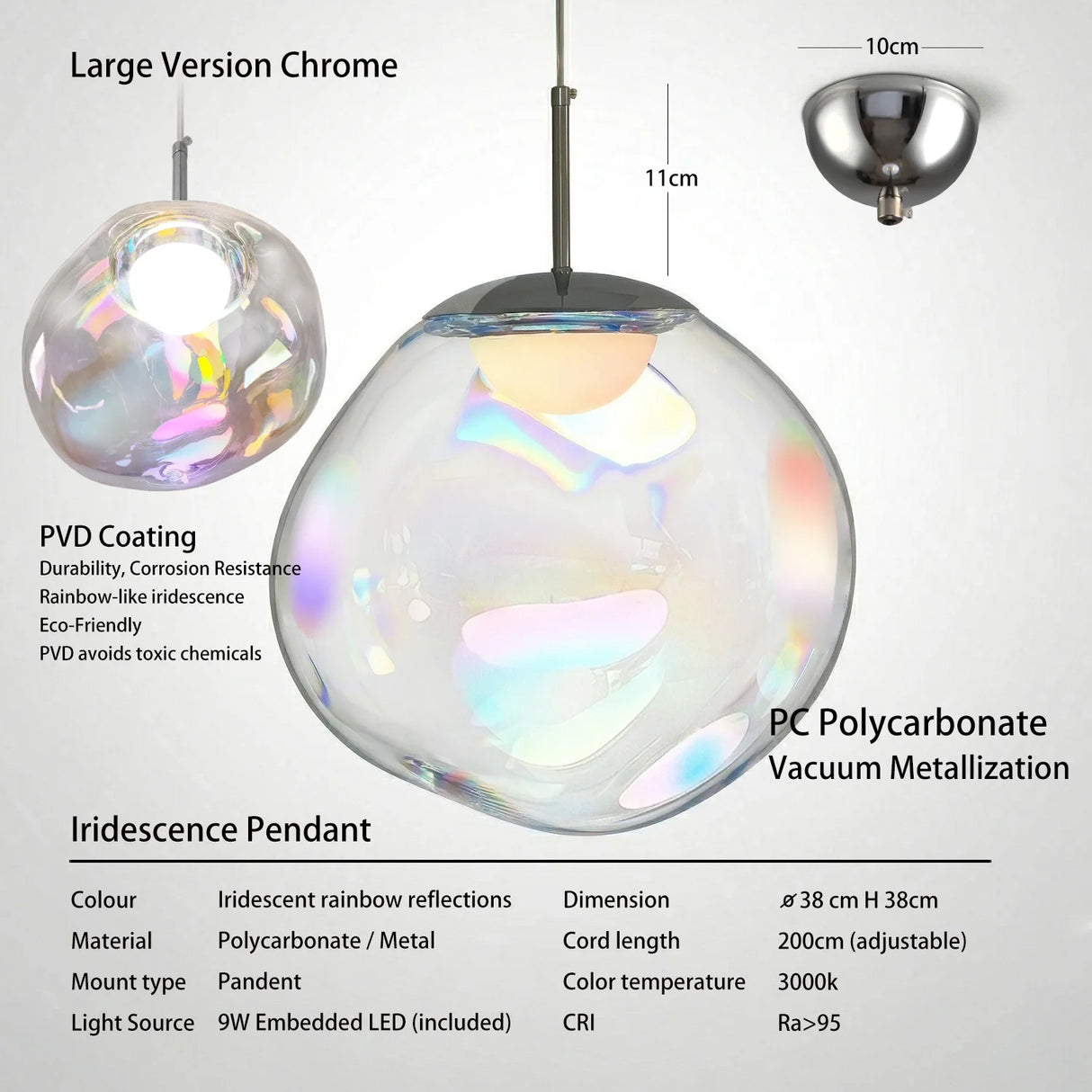 Lighting Iridescence PVD Rainbow Dining Pendant Light - Modern Hidden LED Hanging Lamp for Commercial & Home Ceiling Decor