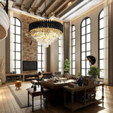 Modern Black & Gold Crystal Chandelier, Dimmable 5-Tier Round K9 Crystal Chandelier for Kitchen Island/Living Room/Bedroom