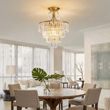 Luxury Gold Crystal Ceiling Light, Round Dimmable Semi-Flush Mount Modern Crystal Ceiling Light for dining room/bedroom/hallway