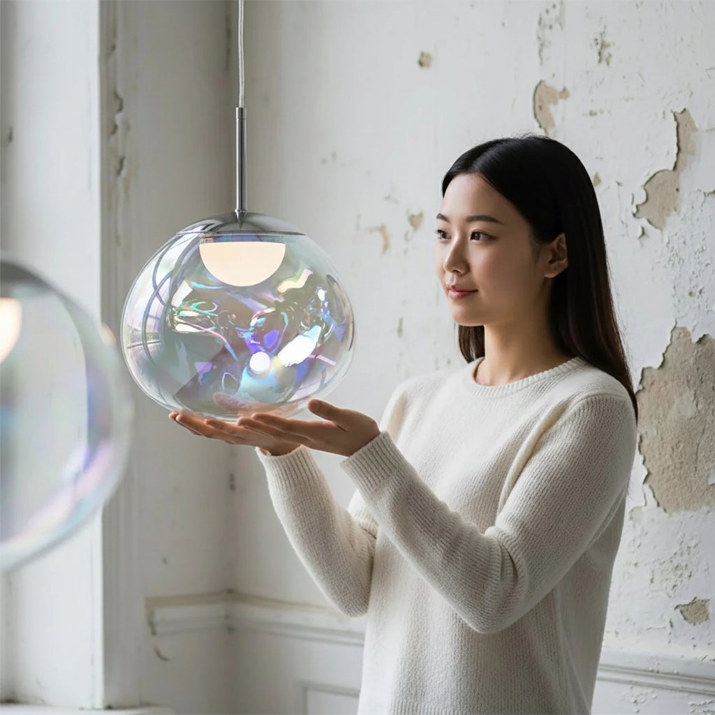 Lighting Iridescence PVD Rainbow Dining Pendant Light - Modern Hidden LED Hanging Lamp for Commercial & Home Ceiling Decor