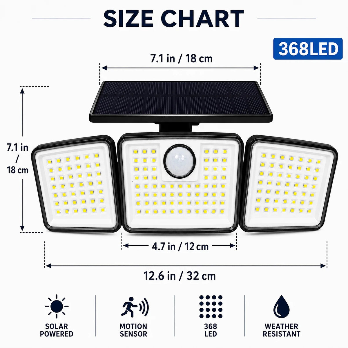 368 LED Triple-Head Solar Motion Sensor Outdoor Floodlight - Remote Control Waterproof Wall Lamp for Garage, Patio & Garden