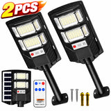 Outdoor Solar Street Lights with Remote Control (2/4-Pack) - Super Bright LED Motion Sensor Security Wall Lamps for Yard, Garden & Garage
