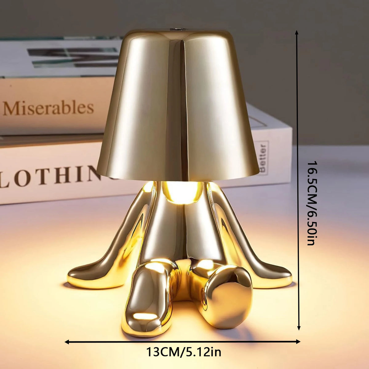 Bedside Touch Control Table Lamp, Golden Figurine Decorative LED Light, Three-Level Brightness Small Night Light for the Room