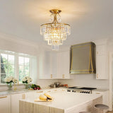 Luxury Gold Crystal Ceiling Light, Round Dimmable Semi-Flush Mount Modern Crystal Ceiling Light for dining room/bedroom/hallway