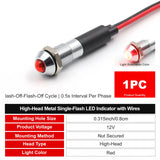 8mm Metal LED Flashing Indicator - 12V 24V Red Warning Signal Lamp