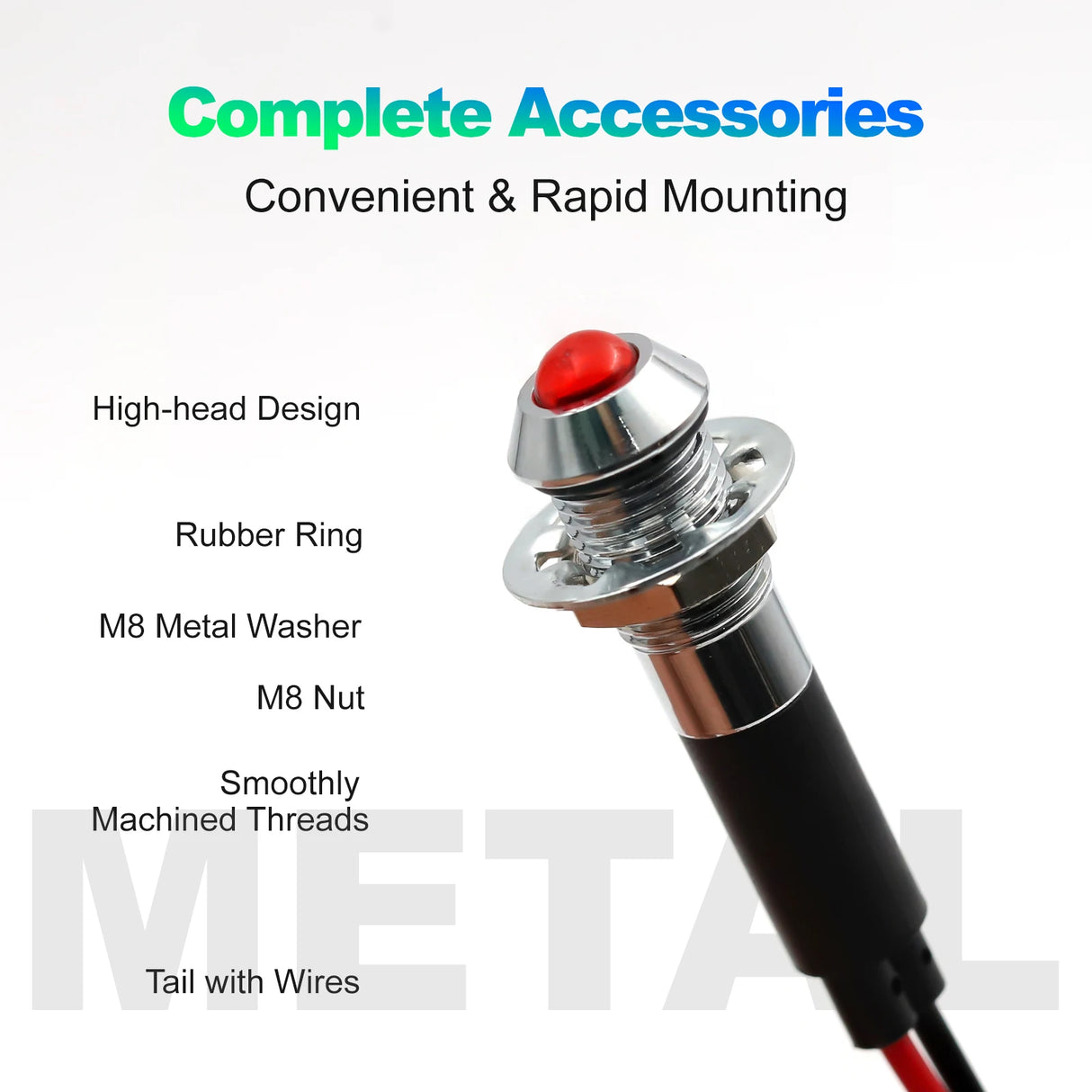 8mm Metal LED Flashing Indicator - 12V 24V Red Warning Signal Lamp