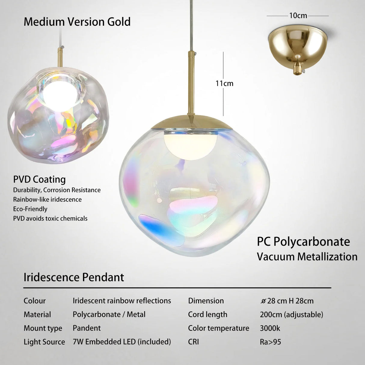 Lighting Iridescence PVD Rainbow Dining Pendant Light - Modern Hidden LED Hanging Lamp for Commercial & Home Ceiling Decor