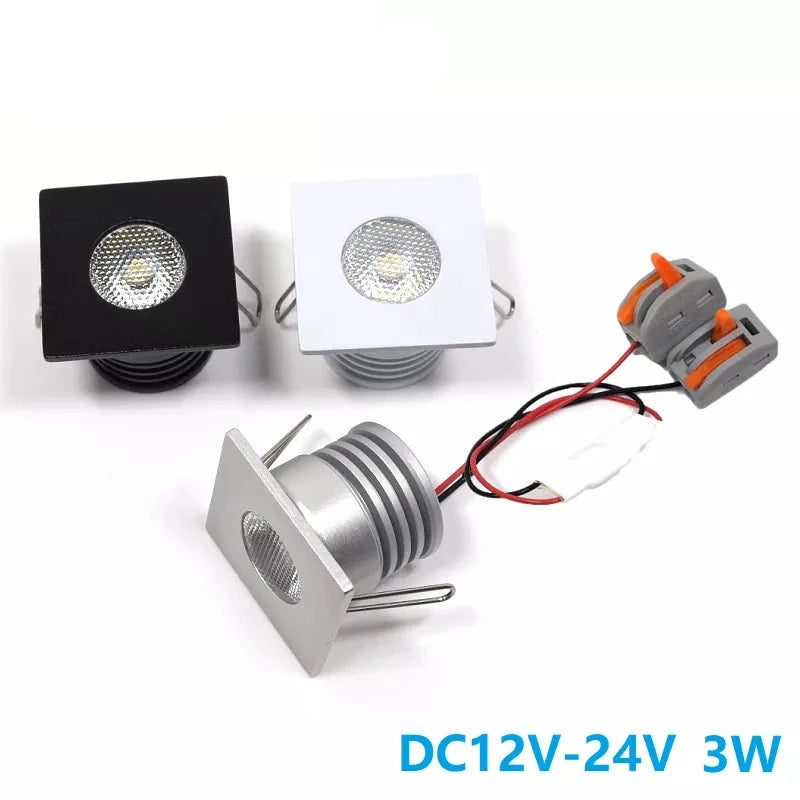 LED 3W Led Ceiling Spotlights Square Mini Spot 12V 24V Interior Home Cabinet Recessed Down Light with Quick Connector CREE