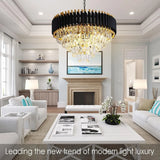 Modern Black & Gold Crystal Chandelier, Dimmable 5-Tier Round K9 Crystal Chandelier for Kitchen Island/Living Room/Bedroom