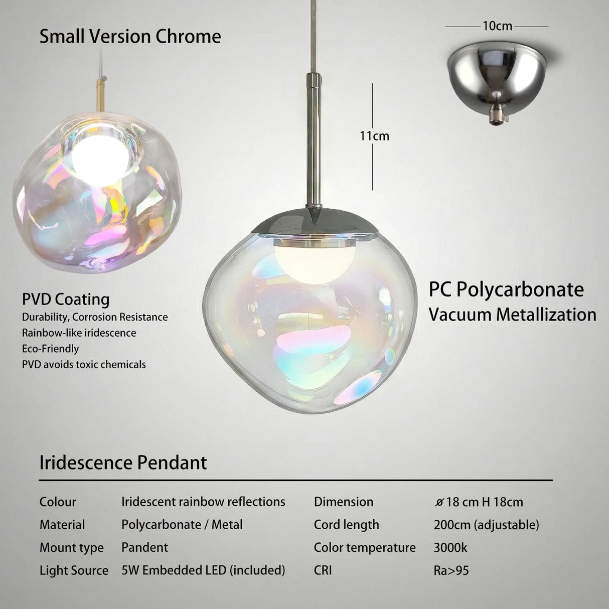 Lighting Iridescence PVD Rainbow Dining Pendant Light - Modern Hidden LED Hanging Lamp for Commercial & Home Ceiling Decor