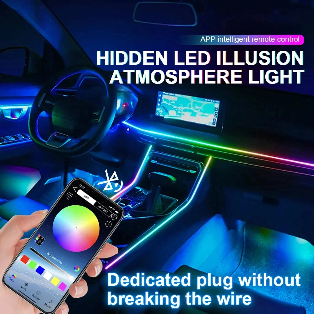 22 In1 Car Acrylic LED Ambient Lamps Universal Colorful Atmosphere Lights Auto Interior Neon Strip App Control 64 RGB  Lighting