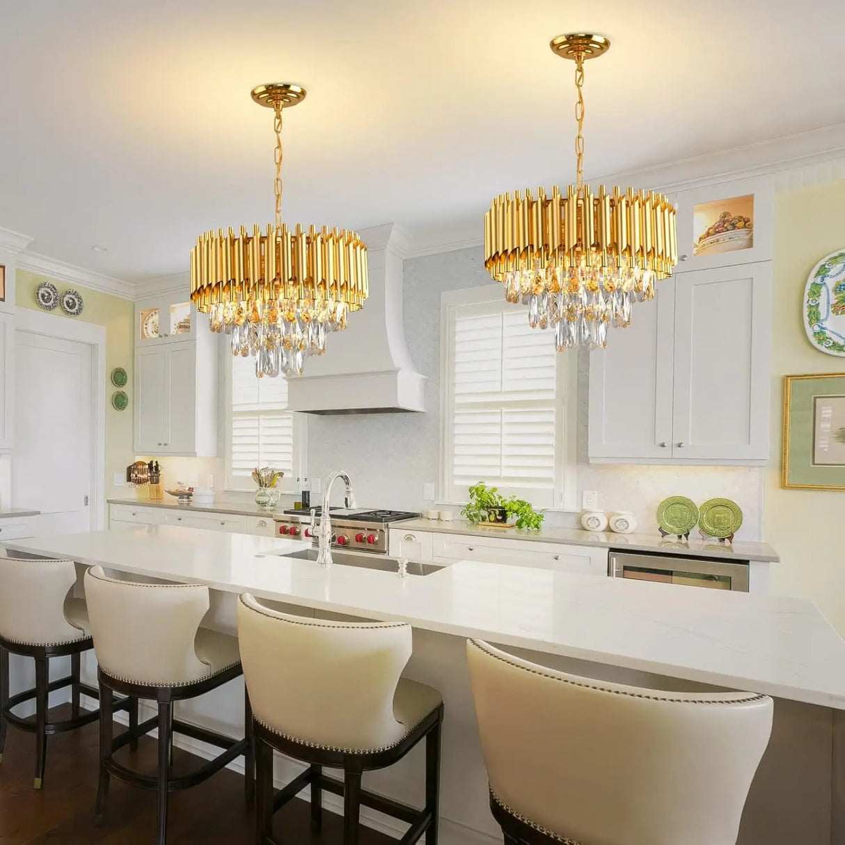 Modern Gold Crystal Chandelier, Luxury 3-Tier K9 Crystal Chandelier for Dining Room/Living Room/Kitchen Island/Bedroom