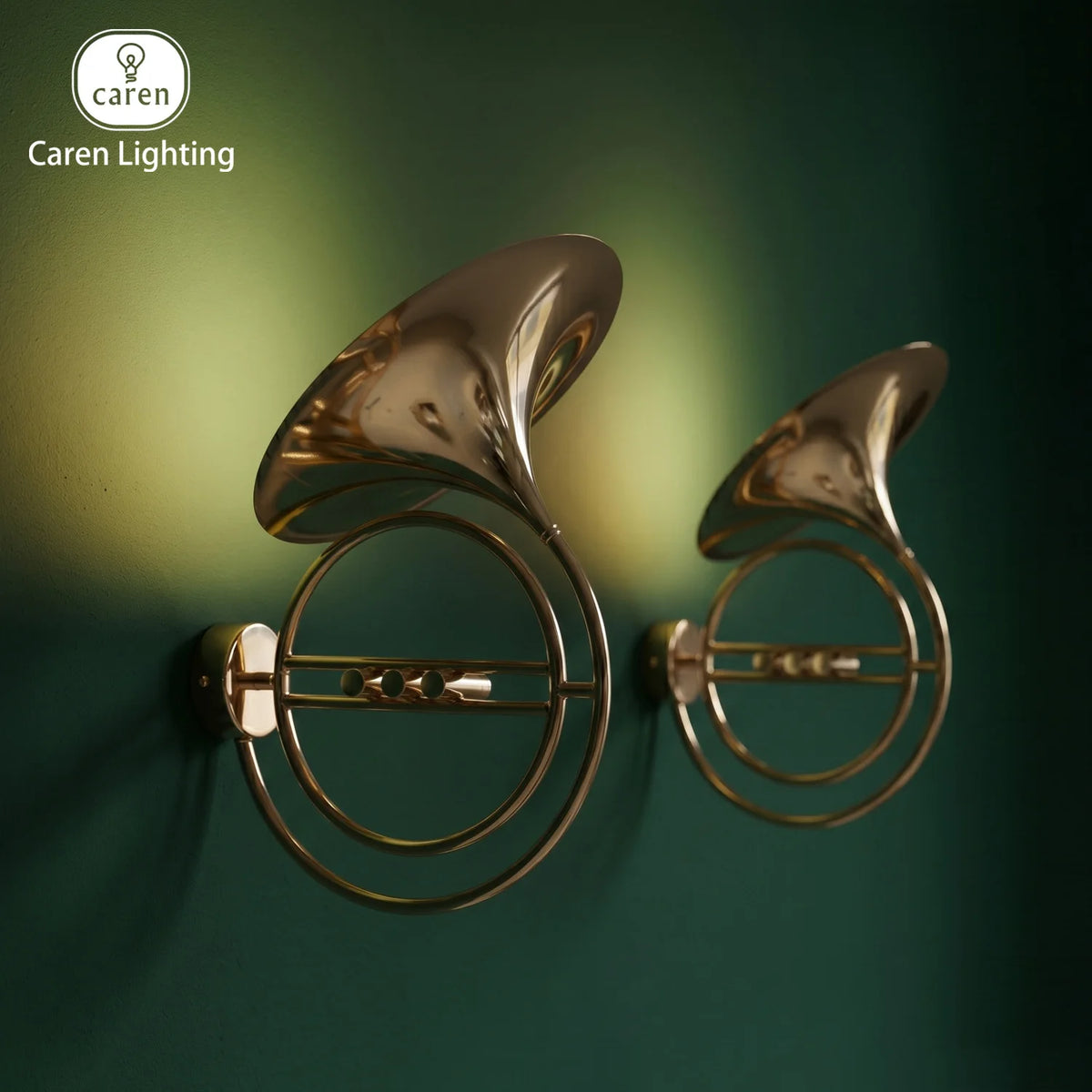 Caren Lighting Wall Light Vienna Horn Inspired Decorative Lighting Fixture 6 Valve Buttons Gold Chrome LED Premium Polished