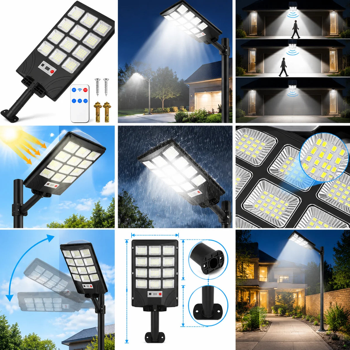 Outdoor Solar Street Lights with Remote Control (2/4-Pack) - Super Bright LED Motion Sensor Security Wall Lamps for Yard, Garden & Garage