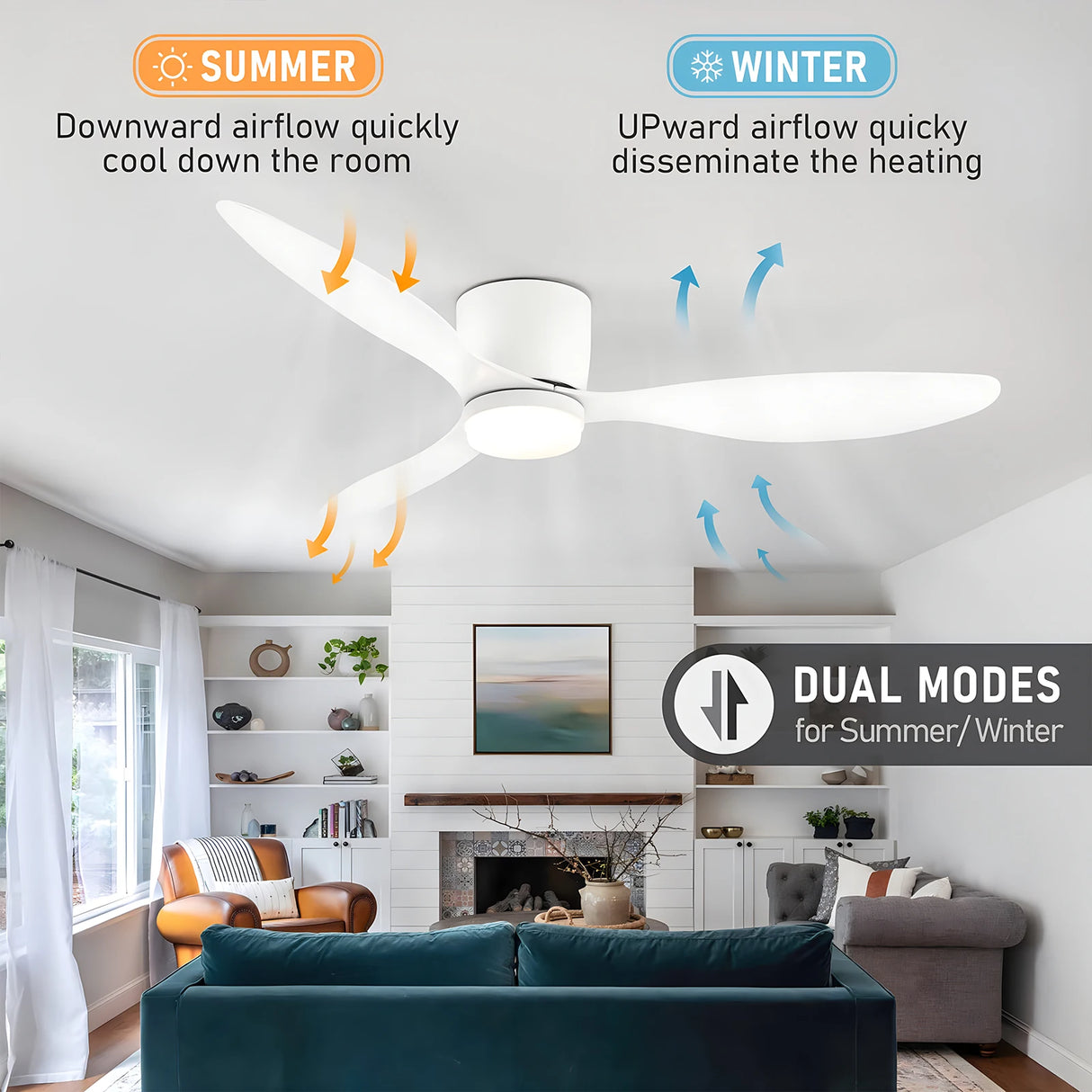 42/52 Inch Ceiling Fan Light - High Airflow LED Dual Function for Living Room & Bedroom, Remote & Timer, Easy Installation