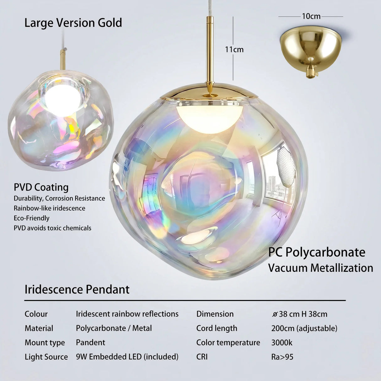 Lighting Iridescence PVD Rainbow Dining Pendant Light - Modern Hidden LED Hanging Lamp for Commercial & Home Ceiling Decor