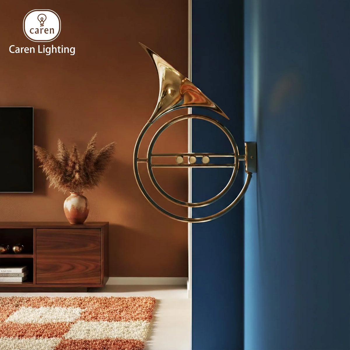 Caren Lighting Wall Light Vienna Horn Inspired Decorative Lighting Fixture 6 Valve Buttons Gold Chrome LED Premium Polished