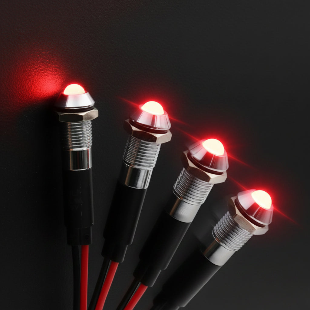 8mm Metal LED Flashing Indicator - 12V 24V Red Warning Signal Lamp
