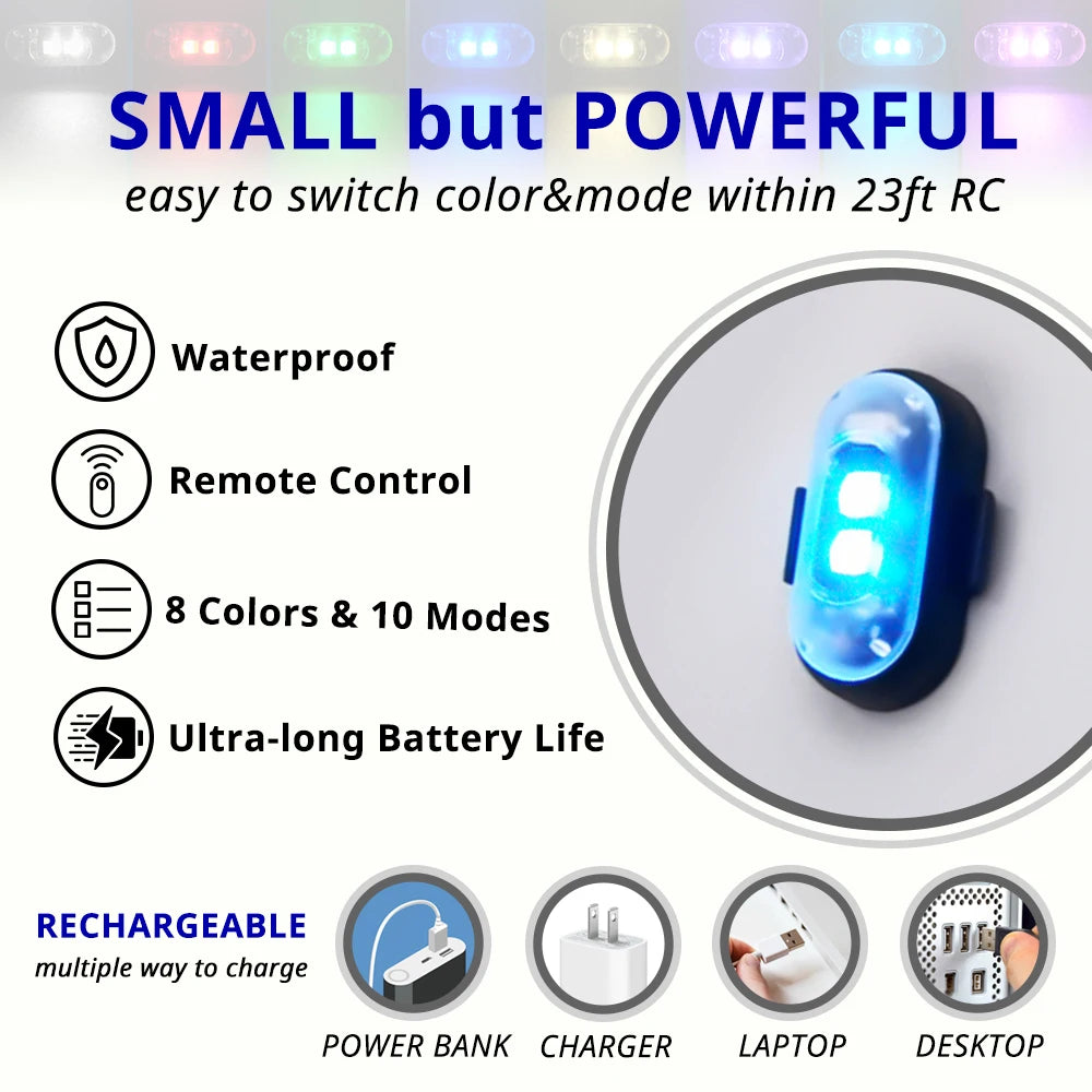 Remote Control RGB LED Strobe Light Wireless Rechargeable Footwell Lights Exterior Interior Decorative for SUV Truck Motorcycle