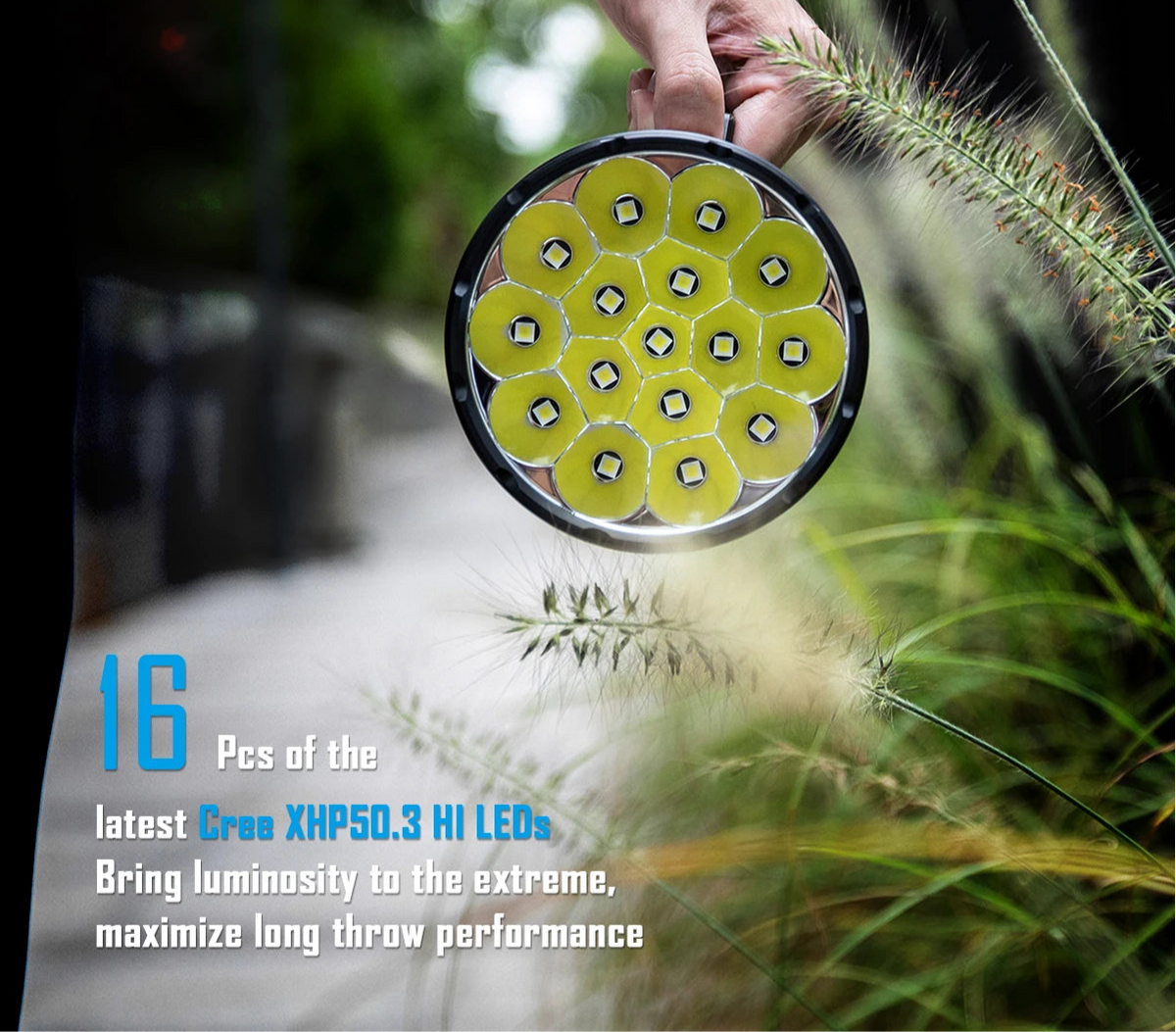 SR16 Tactical Flashlight 55000 Lumen Super Bright Searchlight XHP50.3 HI LED Rechargeable Lantern for Defense Torch