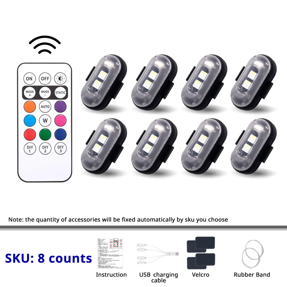 Remote Control RGB LED Strobe Light Wireless Rechargeable Footwell Lights Exterior Interior Decorative for SUV Truck Motorcycle