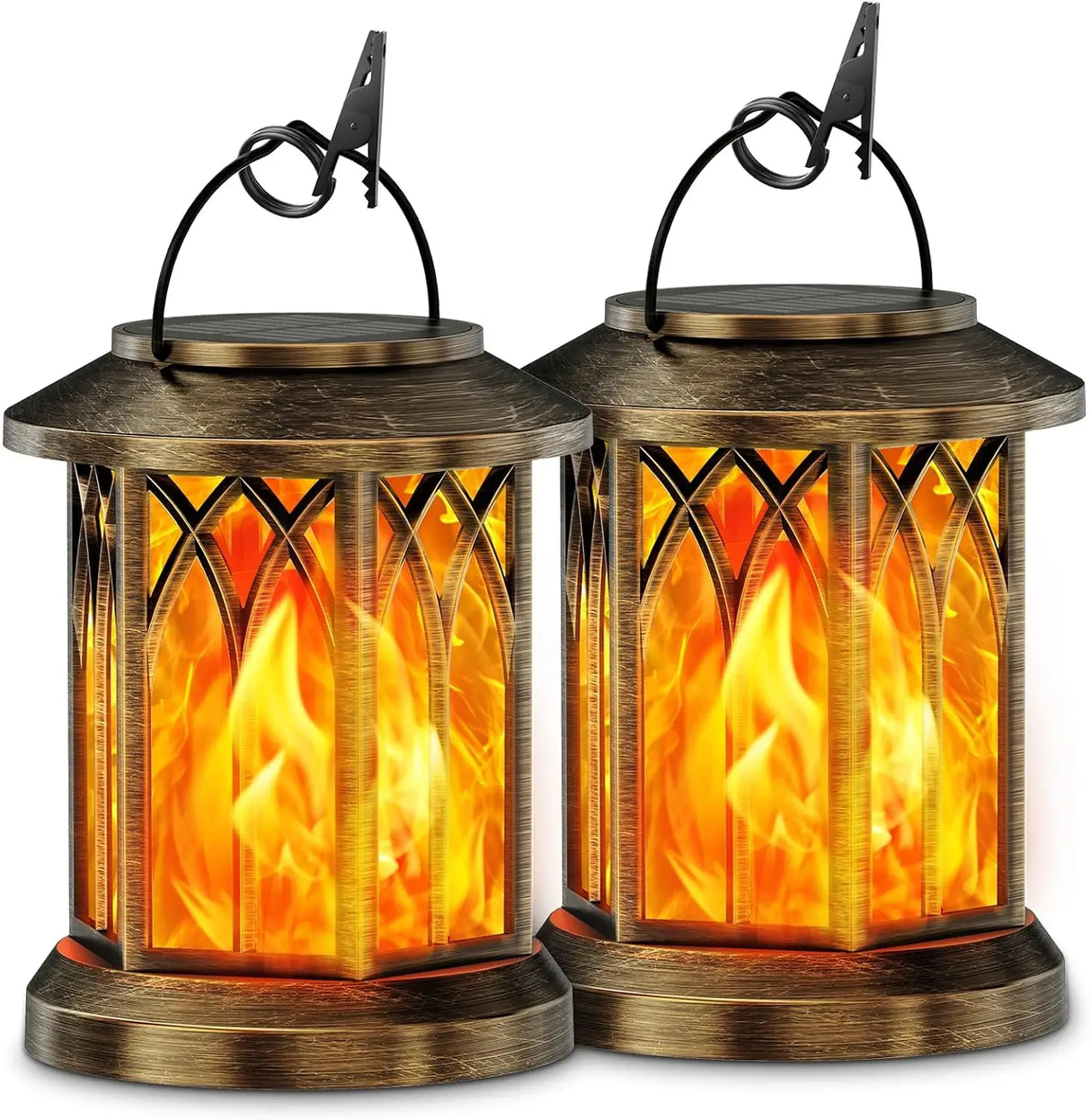Waterproof Outdoor Solar Flame Lantern - Auto On/Off Vintage Bronze Hanging Decorative Light for Patio, Garden & Table